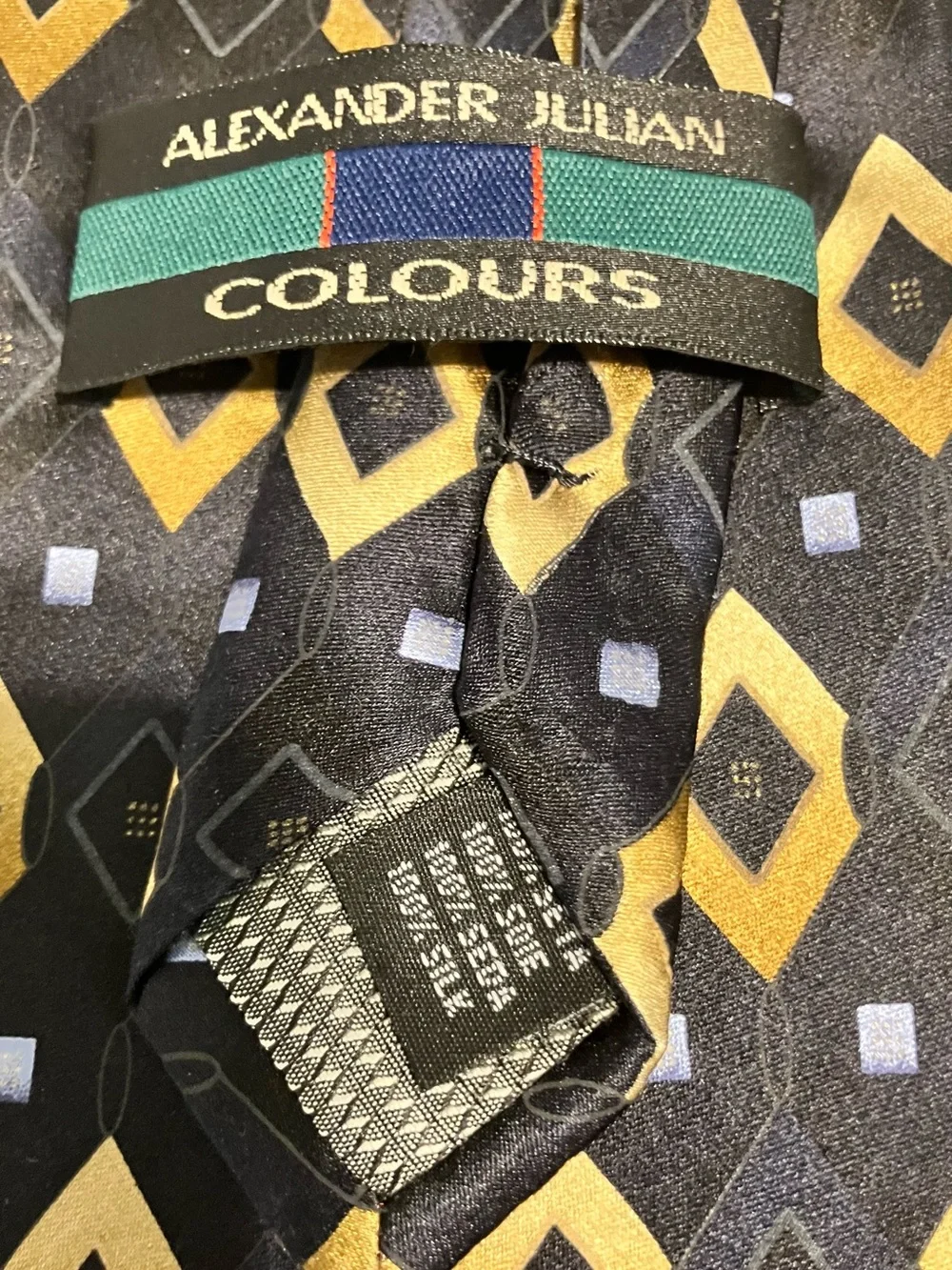 Alexander Julian Black Tie with Gold Diamond Pattern and Small Silver Squares